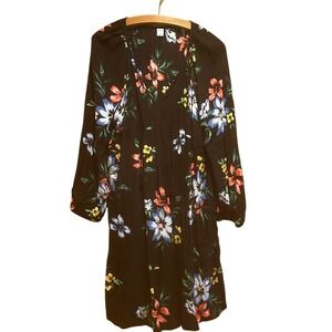 Old Navy Womens Black Tropical Floral Tiered MIDI Dress-Sz L-Peasant-Boho-Resort